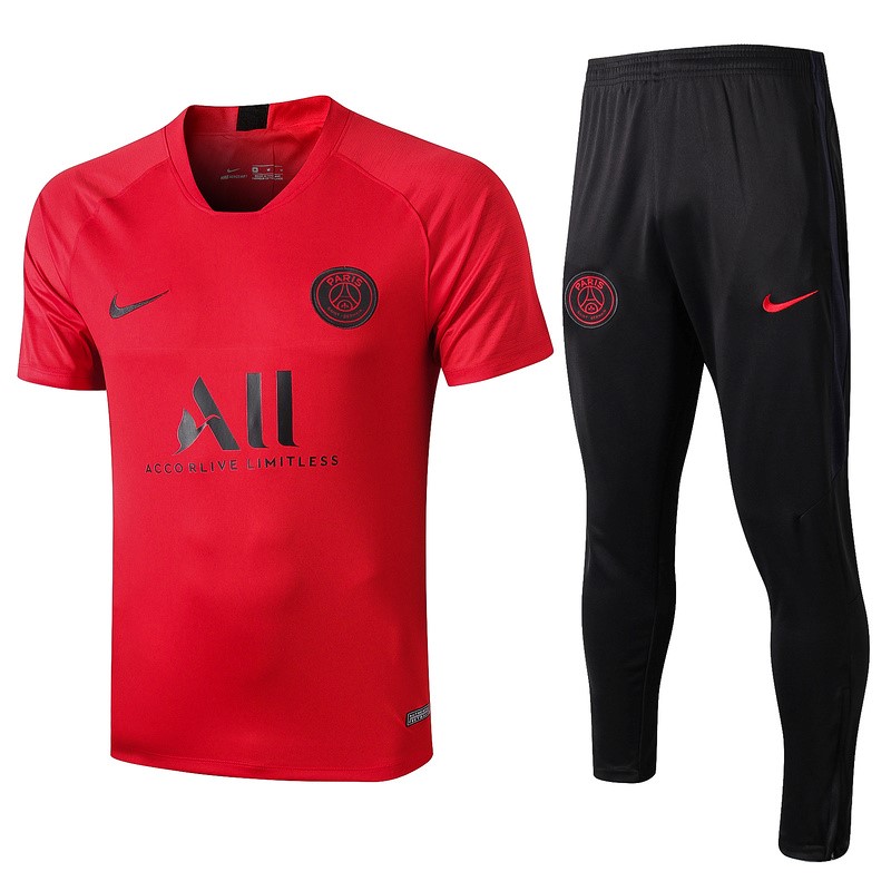 Trainingsshirt Paris Saint Germain Komplett Set 2019-20 Rote Schwarz Fussballtrikots Günstig